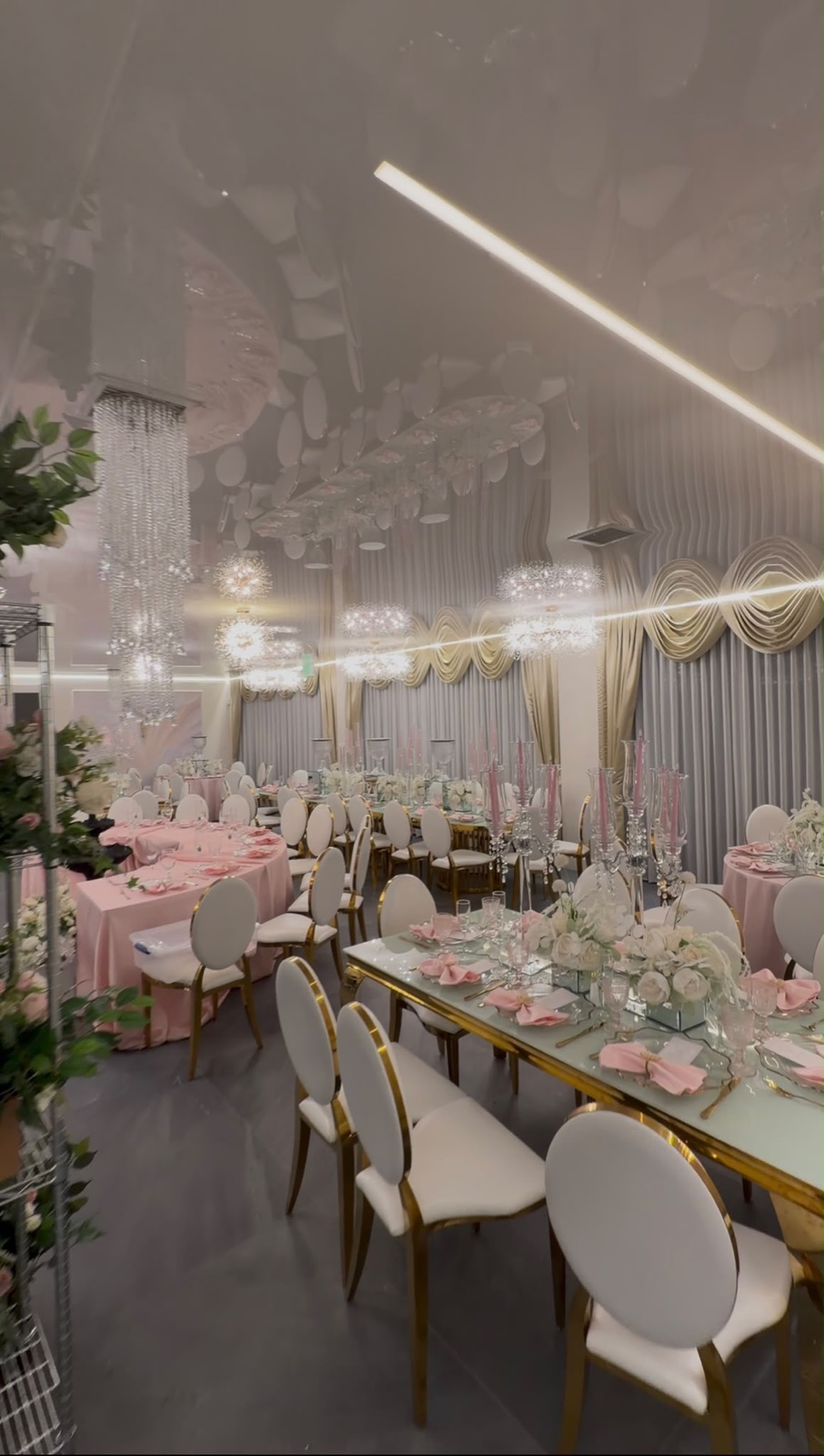 Elegant event hall with integrated LED ceiling accent lighting